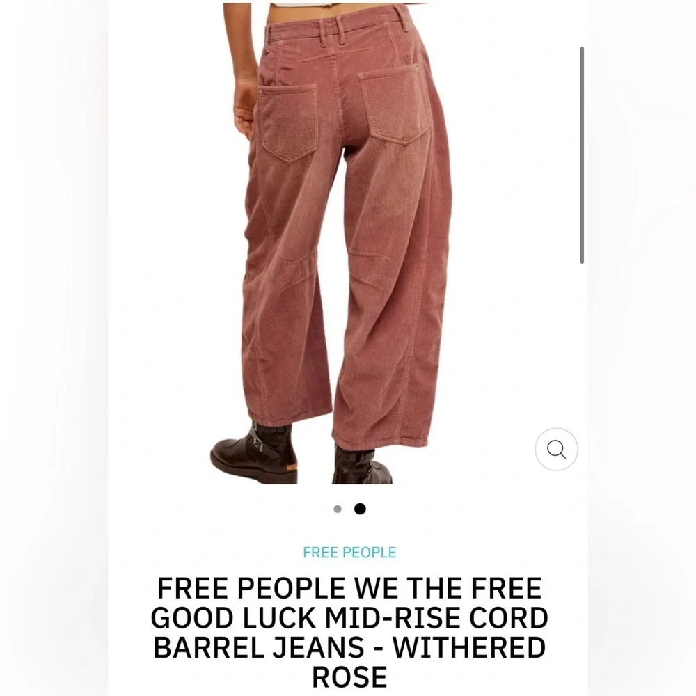 Free People We The Free Good Luck Mid-Rise Cord Barrel Jeans 27 NWT